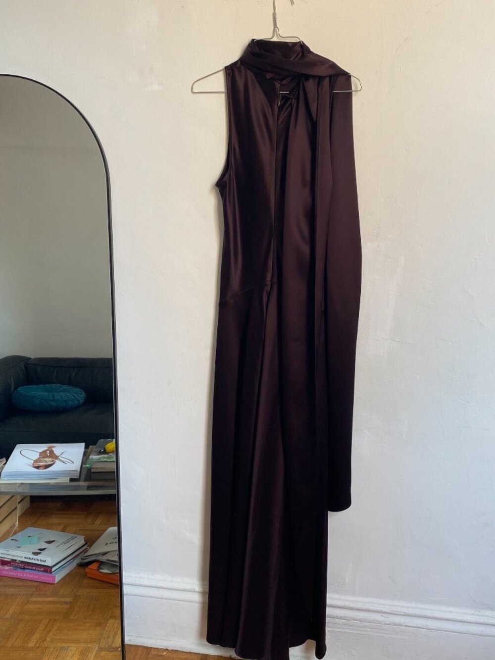 Never-Worn Reiss Satin Cape Maxi Dress in Burgundy Perfect for Fall Wedding - Picture 13 of 15